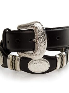 TONY LAMA Men’s Western Scalloped Black Silver Concho Cutting Champ Belt 42